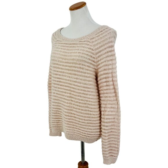 Forever 21 Baby Pink Fuzzy Textured Striped Semi Sheer Cozy Sweater - Picture 4 of 8